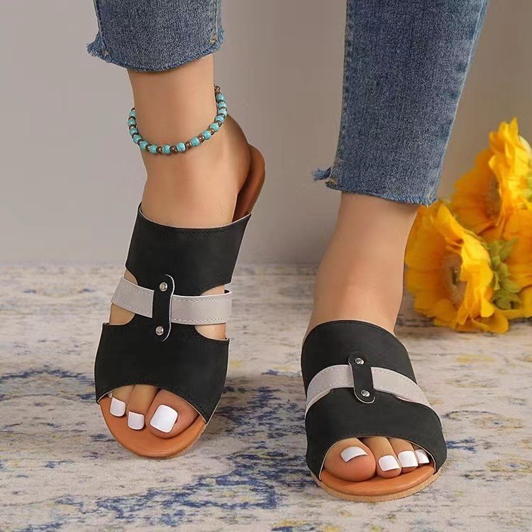 Flache Sandalen mit Fischmaul-Gürtel für Damen
