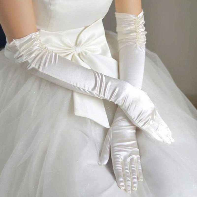 Beaded Satin Bridal Cover-Up Gloves