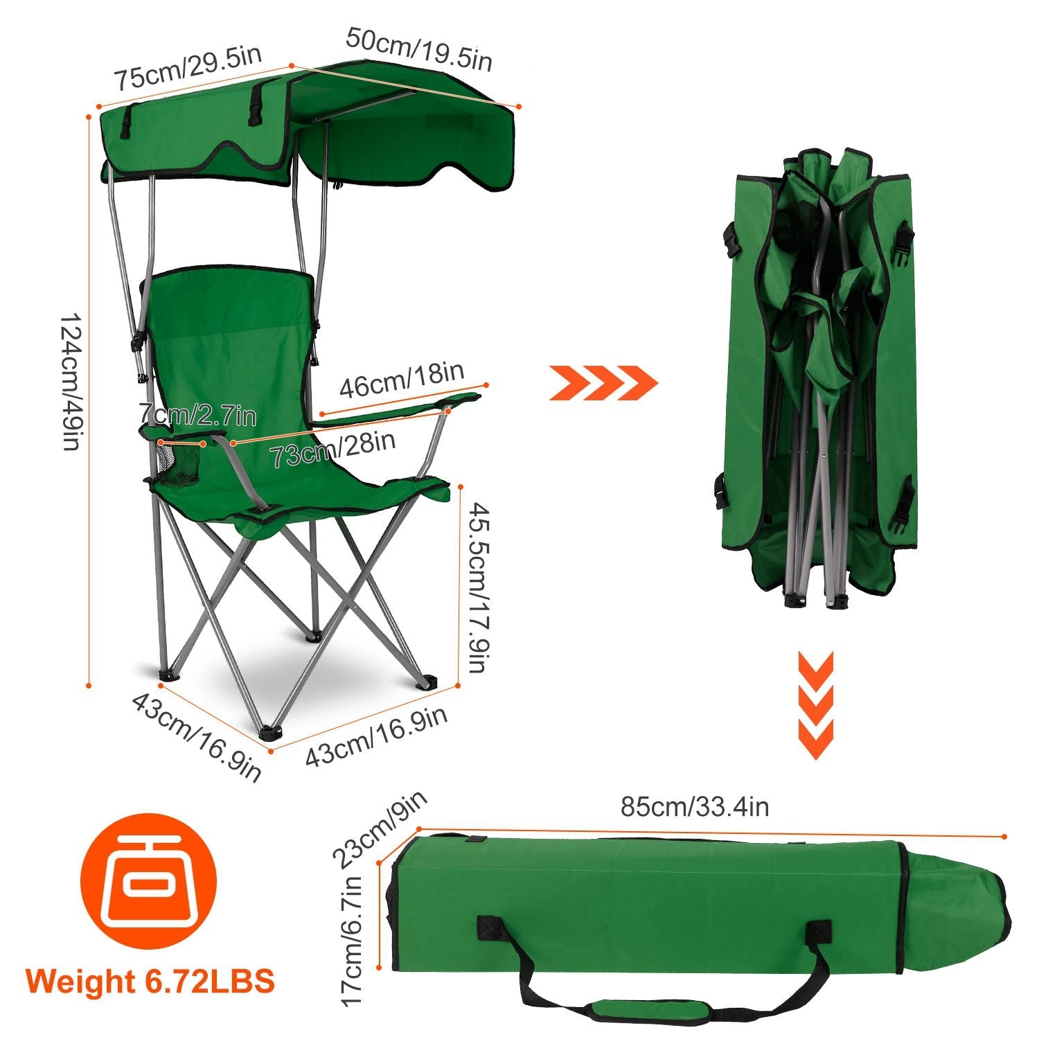 8 Campingstuhl mit Sonnenschirm – 150 kg Tragkraft