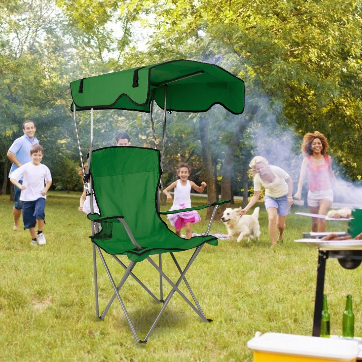 8 Campingstuhl mit Sonnenschirm – 150 kg Tragkraft