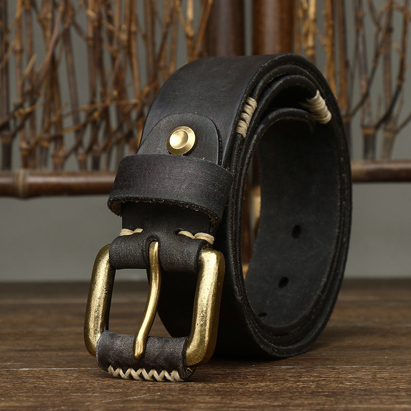 Ceinture rétro en cuir de vache faite à la main