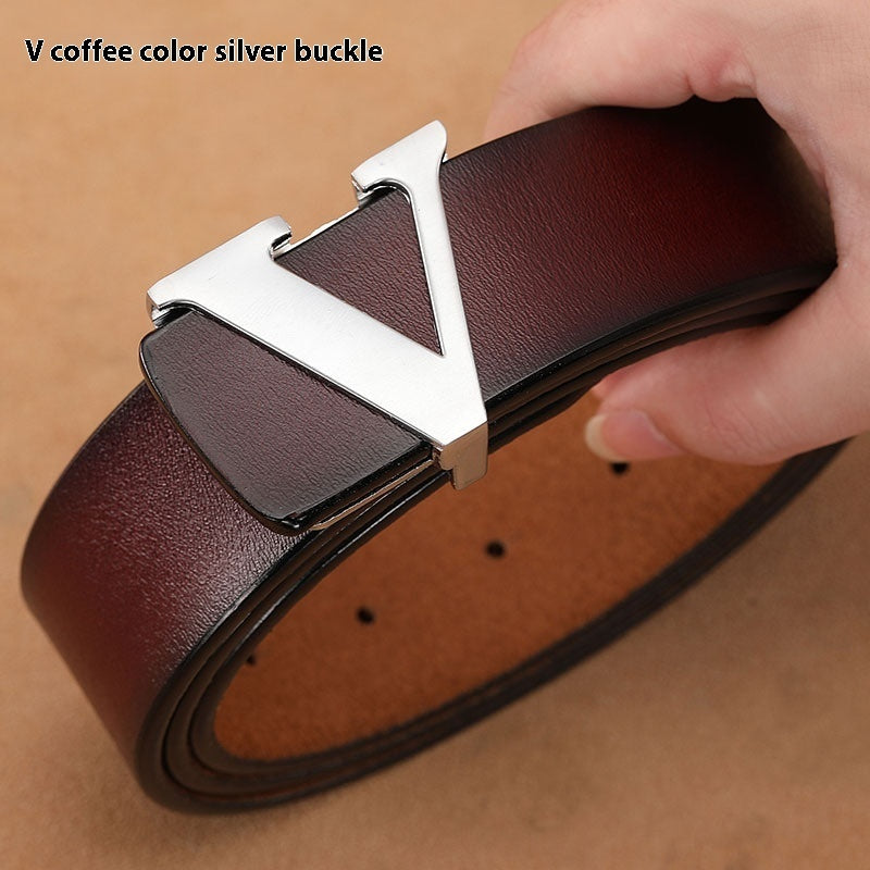 Retro Genuine Leather V Letter Pants Belt