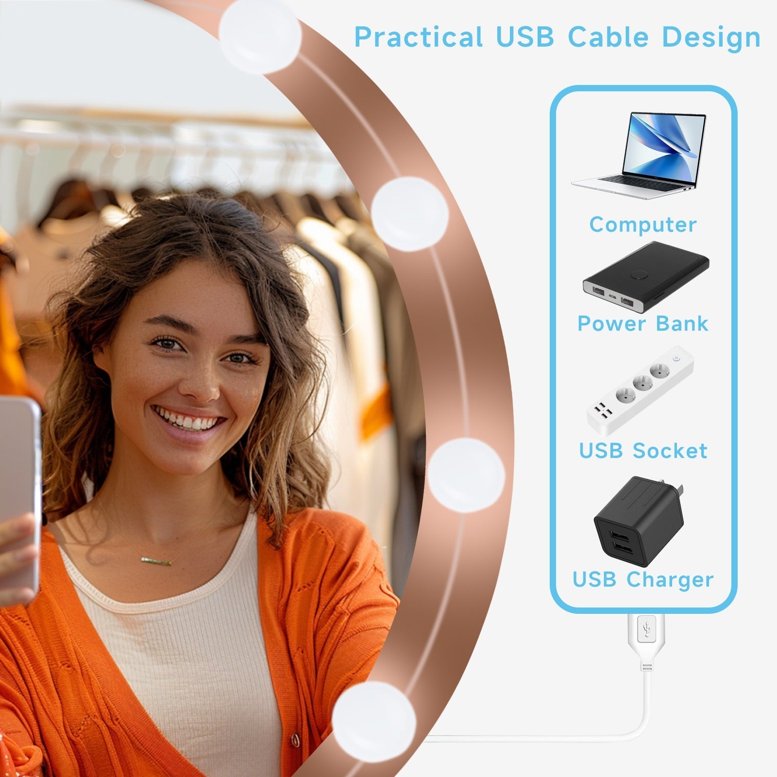 LED Makeup Mirror with Adjustable Ring Light