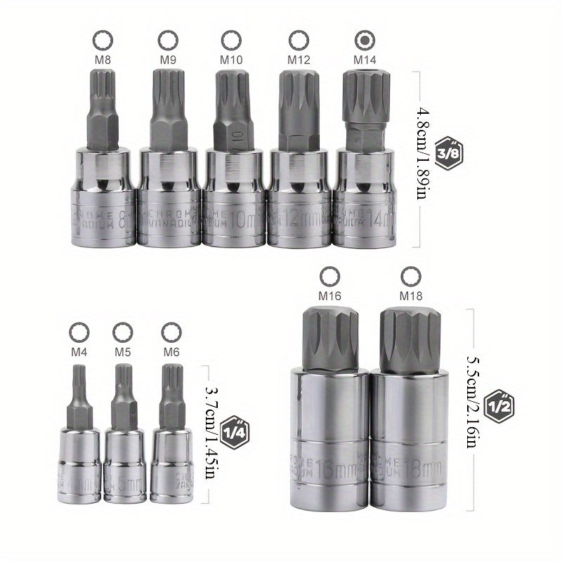 10PC XZN 12-Point Spline Bit Socket Set