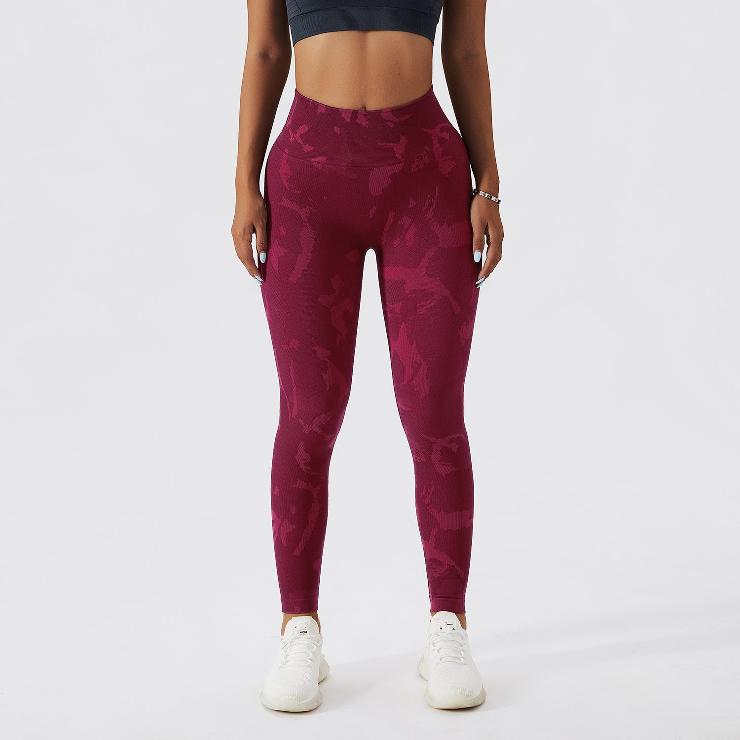 Pantalon de fitness camouflage pêche à taille haute