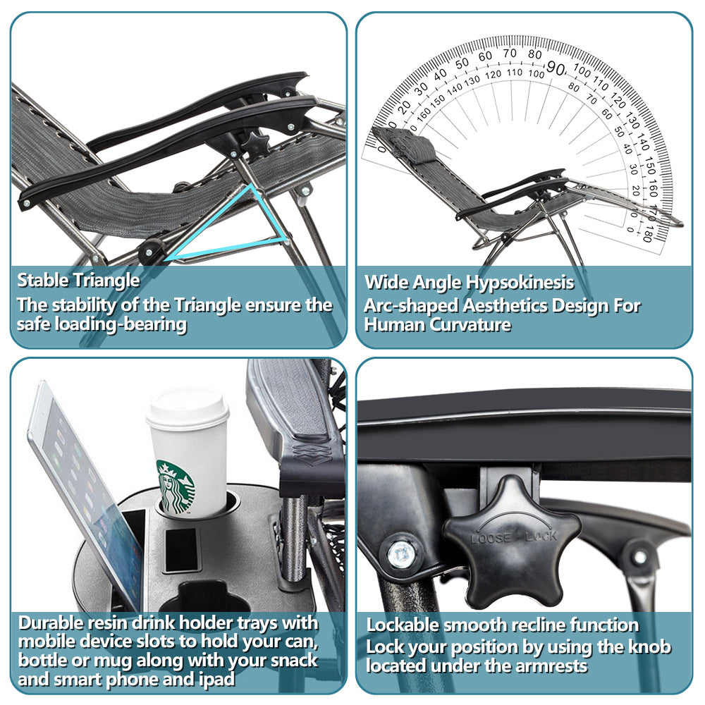 2pcs Adjustable Folding Loungers Grey