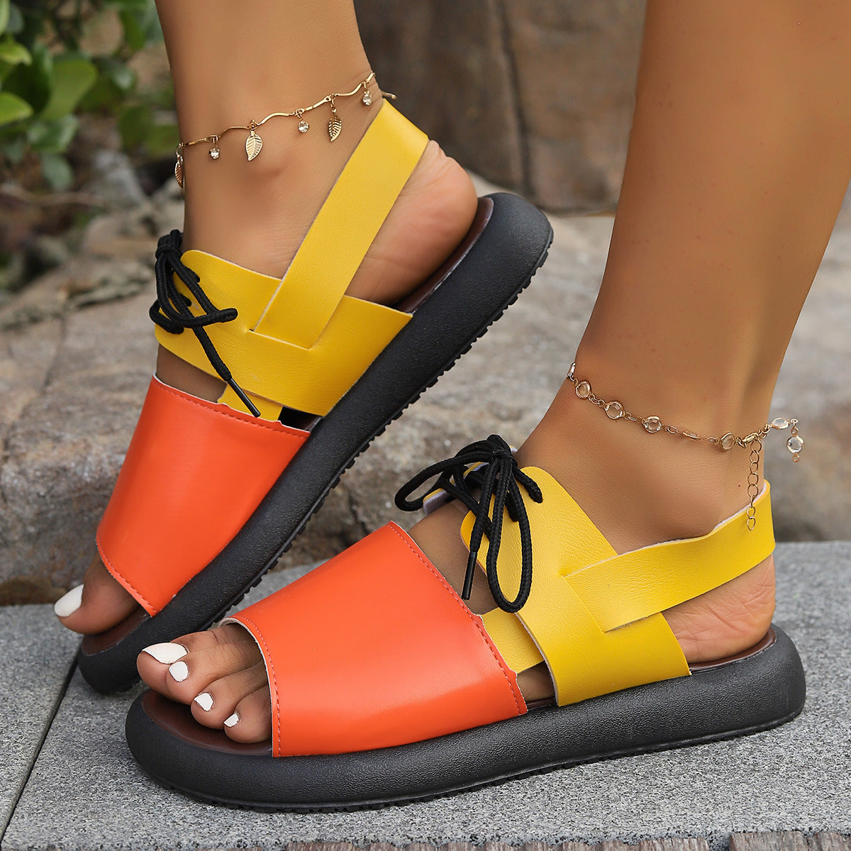 Women’s Color-block Lace-up Roman Sandals