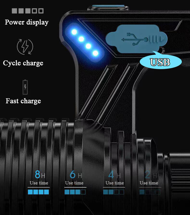 Wiederaufladbare LED-Taschenlampe, Suchscheinwerfer mit 8 Modi