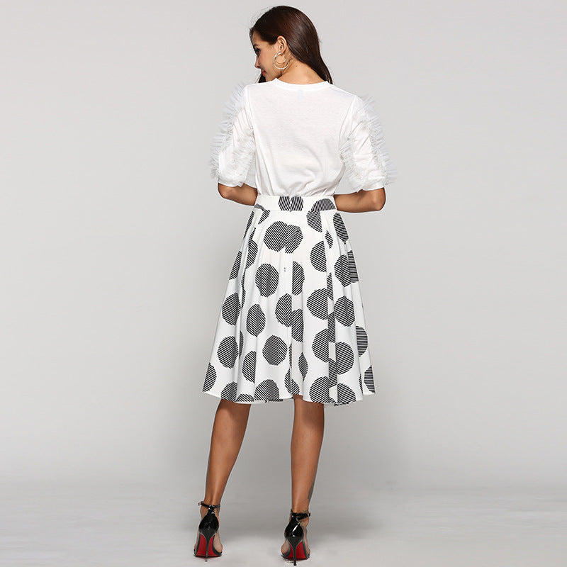 Large Polka Dot Slim Mid-Length Skirt