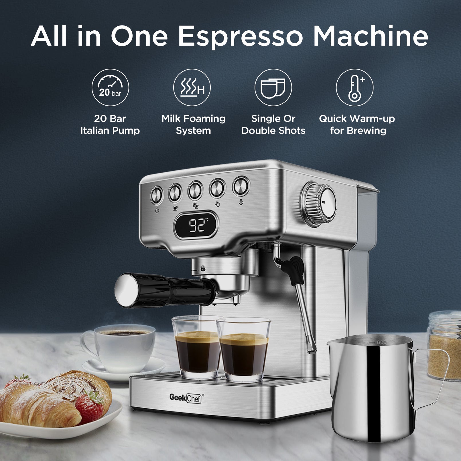 Geek Chef 20-Bar Espresso Machine & Frother