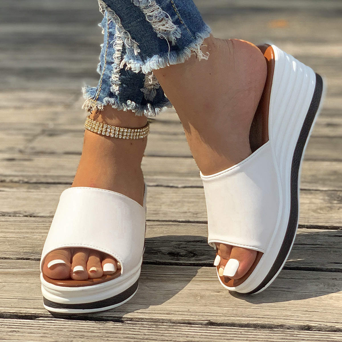 Hollow Fish Mouth Wedge Sandals