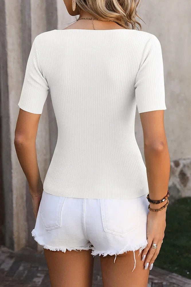 Sommer-T-Shirt mit quadratischem Ausschnitt für Damen