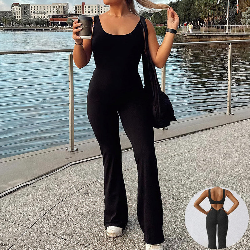 Slim Fit Backless Hip Raise Jumpsuit