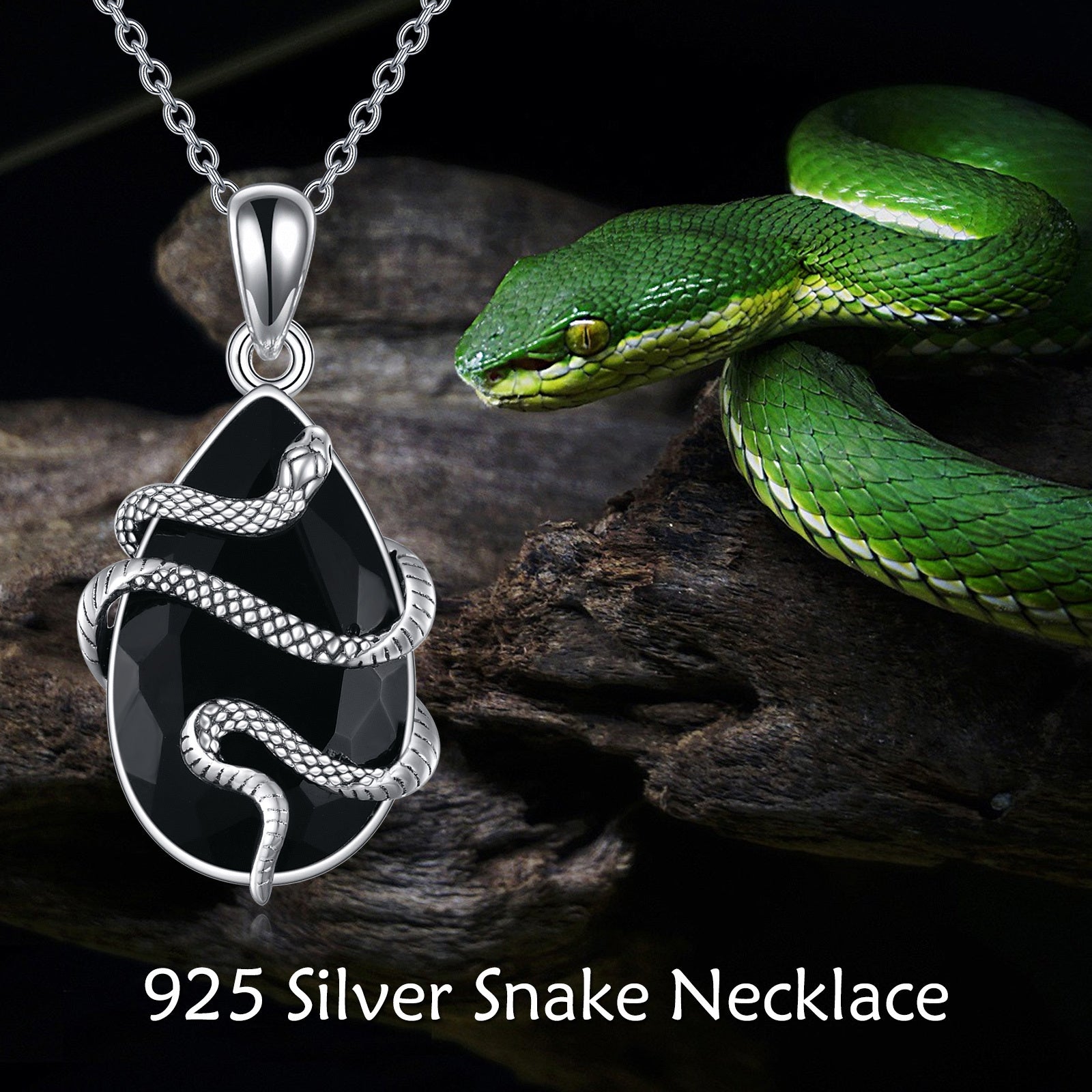 Sterling Silver Obsidian Snake Necklace