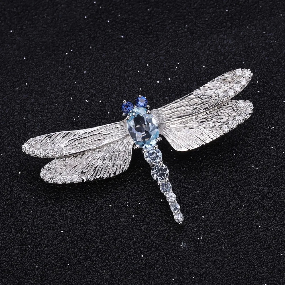 GEM'S BALLET Blue Topaz Dragonfly Brooch