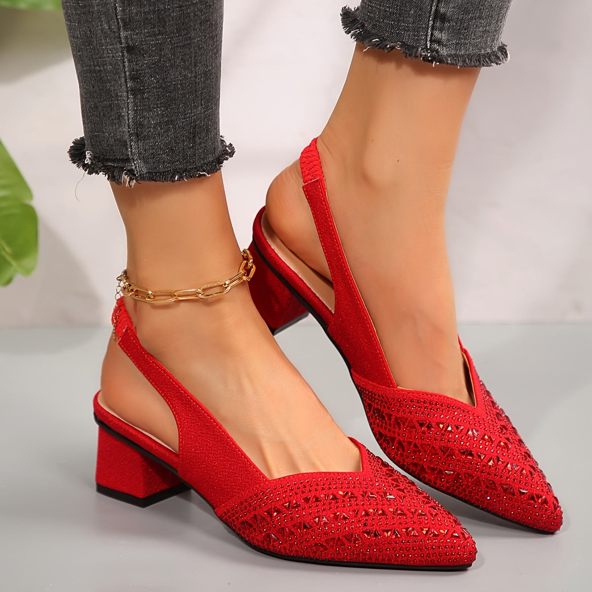 Plus Size Rhinestone Low Heel Shoes