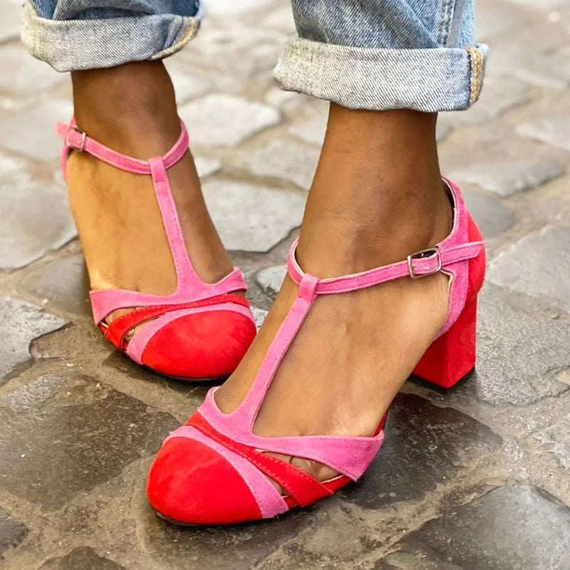 Colorblock Round Toe High Heel Sandals