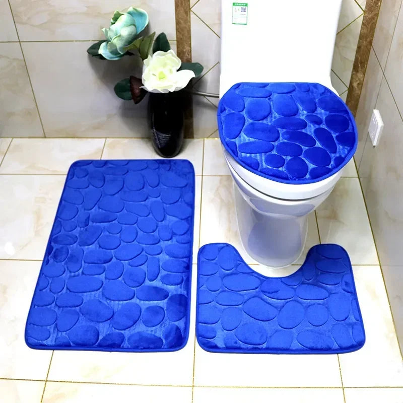 3-Piece Non Slip Cobblestone Bath Mat Set