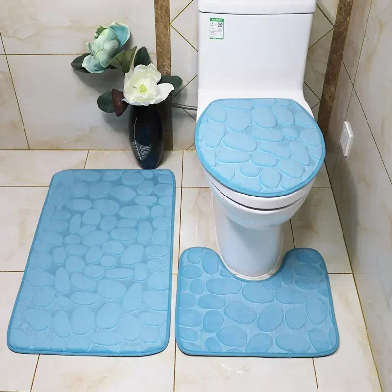 3-Piece Non Slip Cobblestone Bath Mat Set