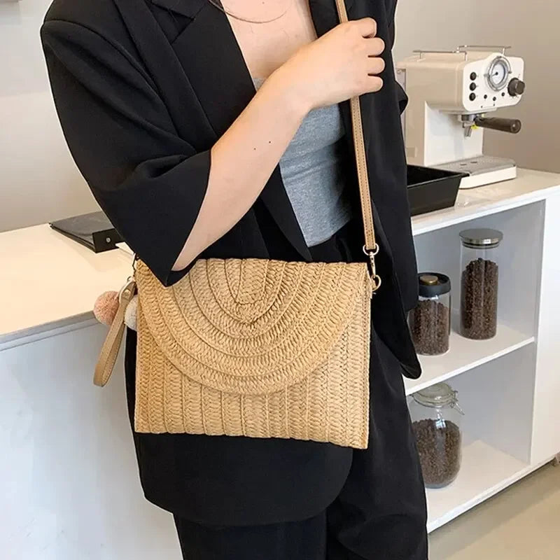 Woven Straw Summer Beach Crossbody Bag