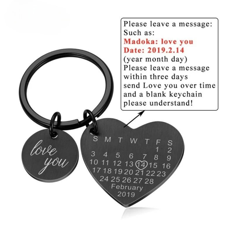 Custom Engraved Calendar Heart Keychain