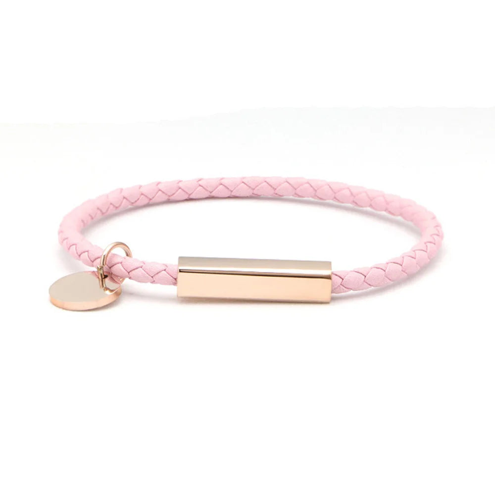 Engraved Heart Magnetic Leather Bangle