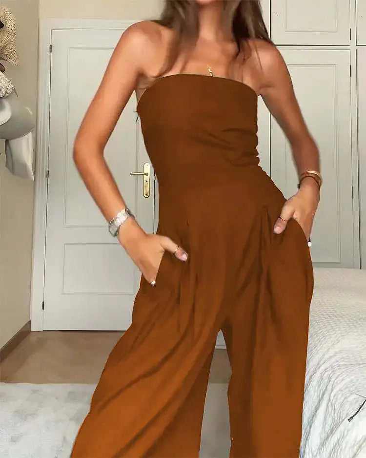 Y2K Strapless Wide Leg Summer Jumpsuit