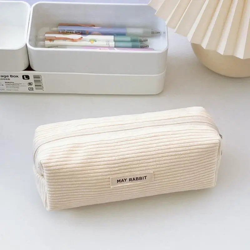 Corduroy Zipper Pencil Case Large Pouch