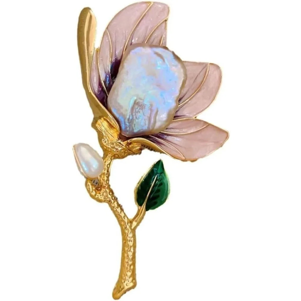 Handmade Gold Rose Brooch with Pearls