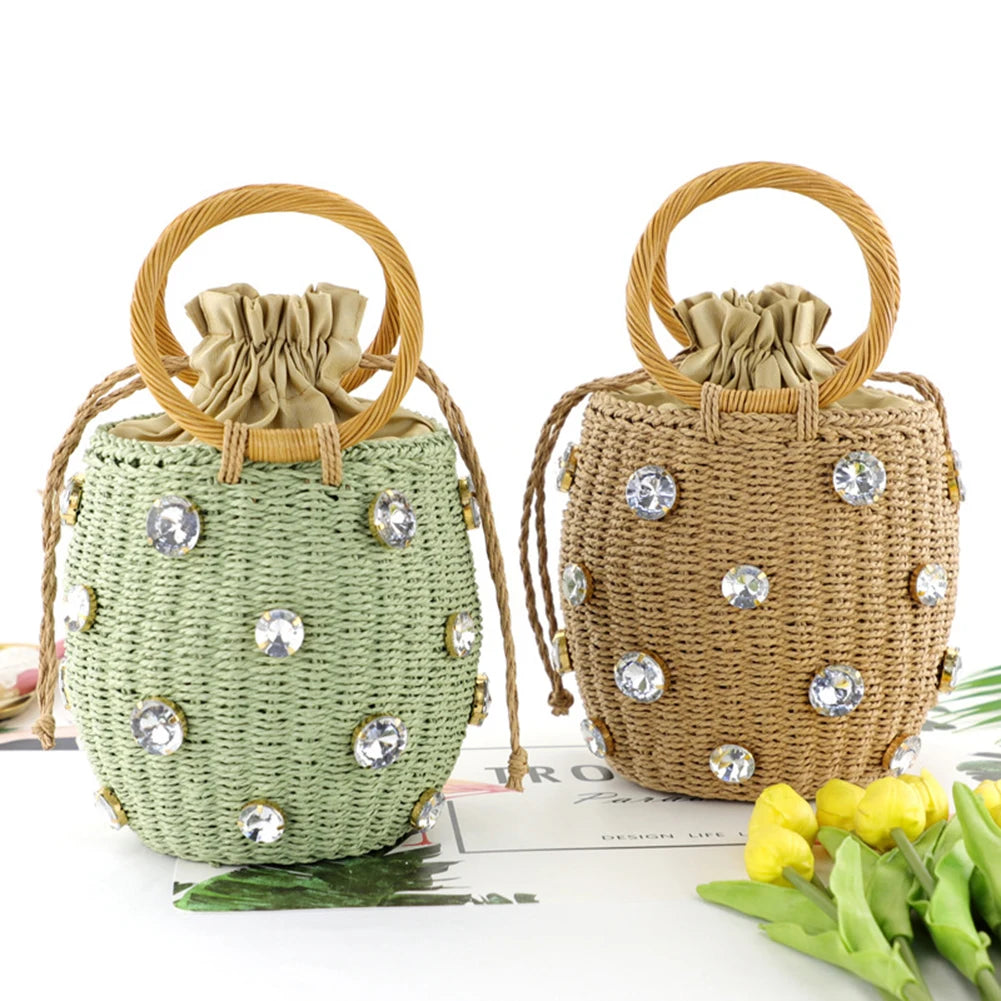 Women’s Rhinestone Woven Tote Bag