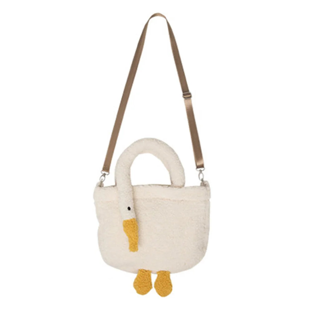 Cartoon Goose Plush Tote Handbag