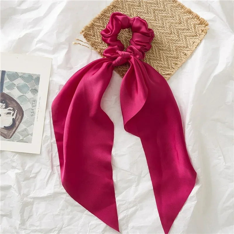 Sweet Long Ribbon Satin Bow Scrunchies