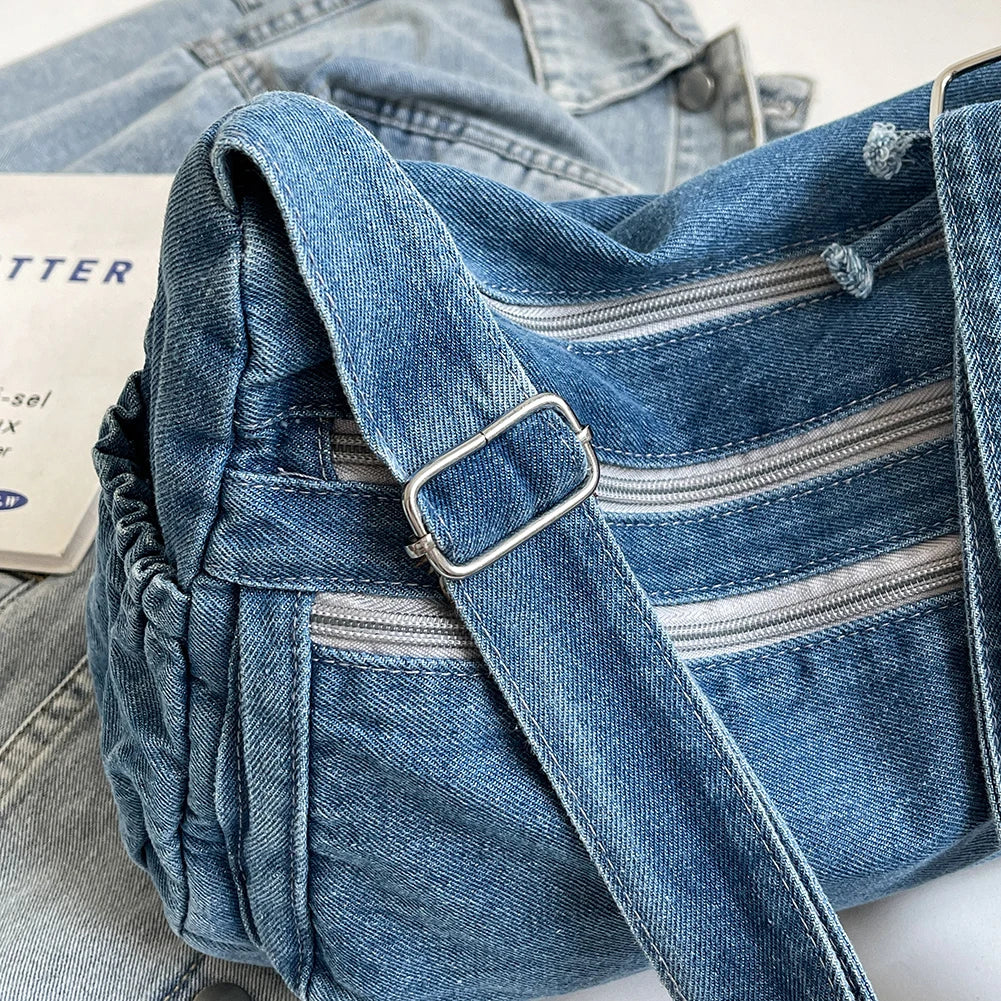 Women Denim Large Crossbody Messenger Bag