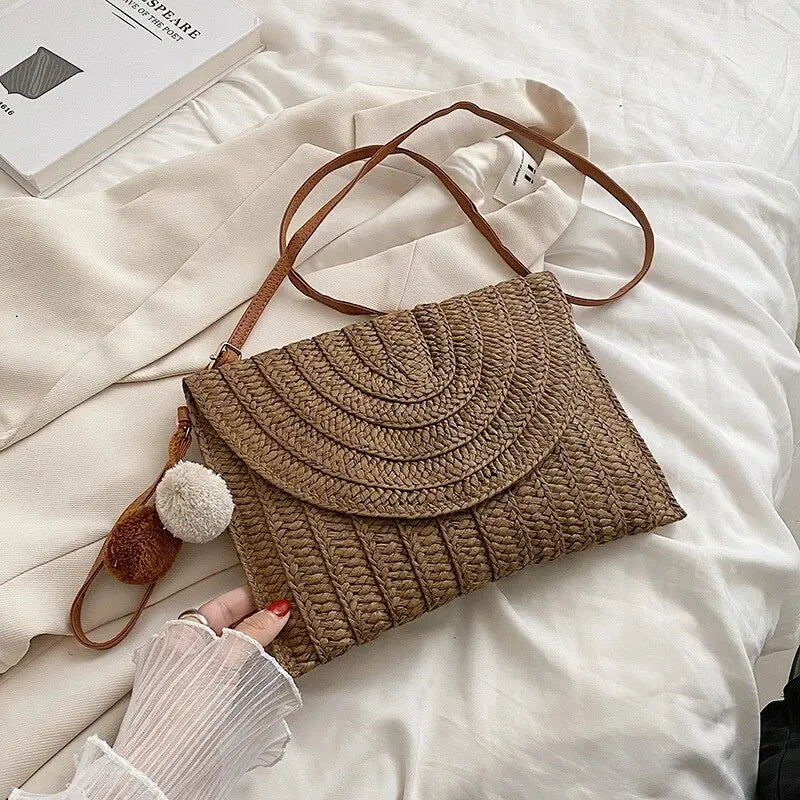 Woven Straw Summer Beach Crossbody Bag