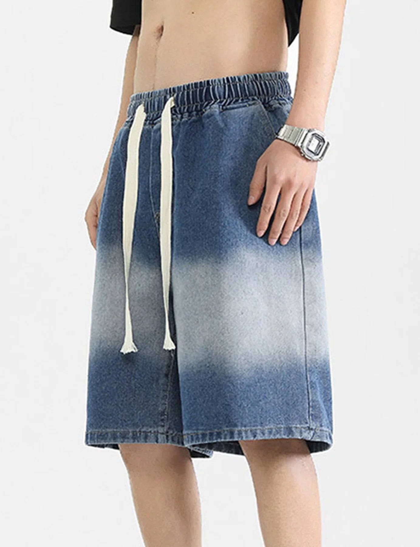 Lässige Jeans-Shorts für Herren im Sommer mit Kordelzug in der Taille