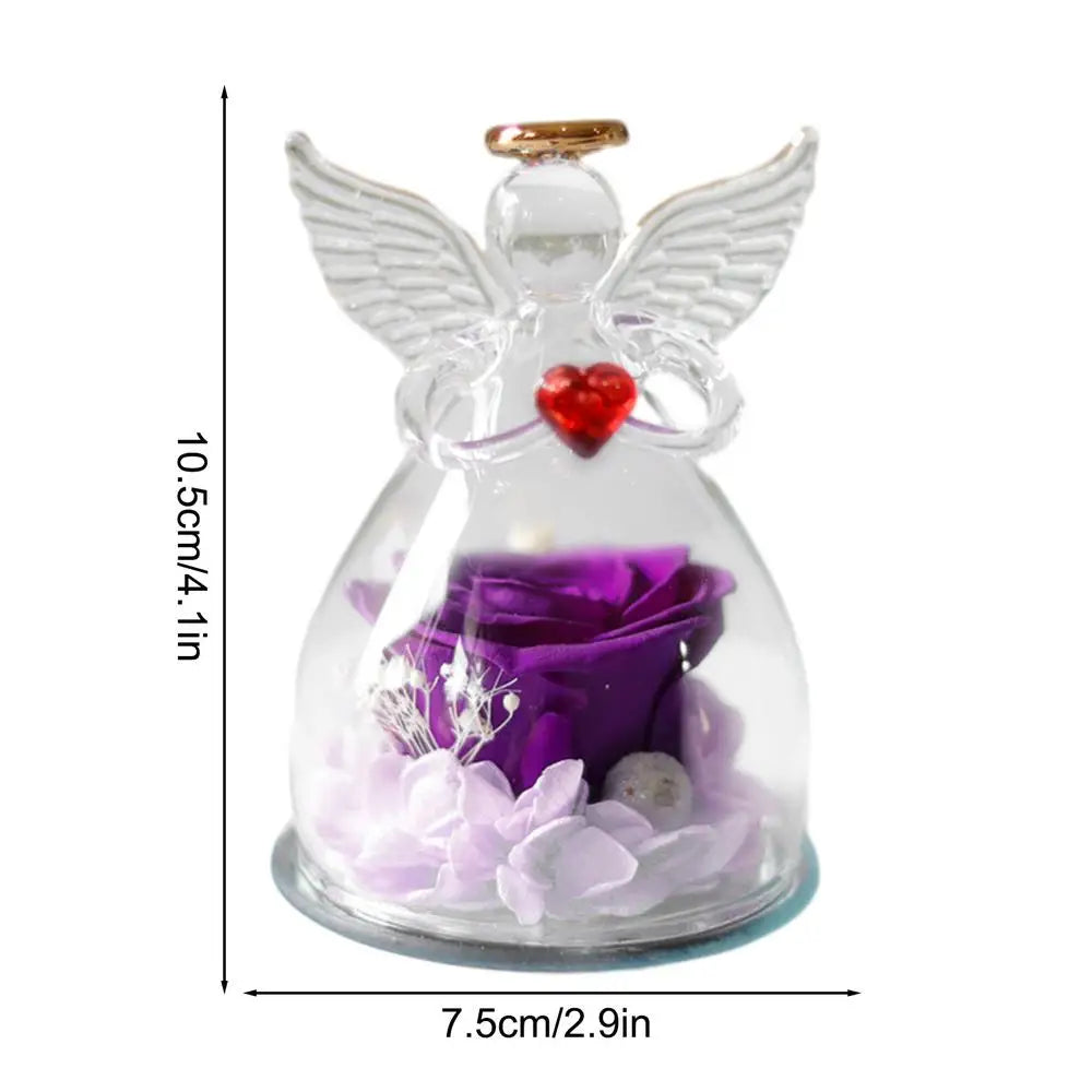 Eternal Angel Rose Figurine in Glass Dome