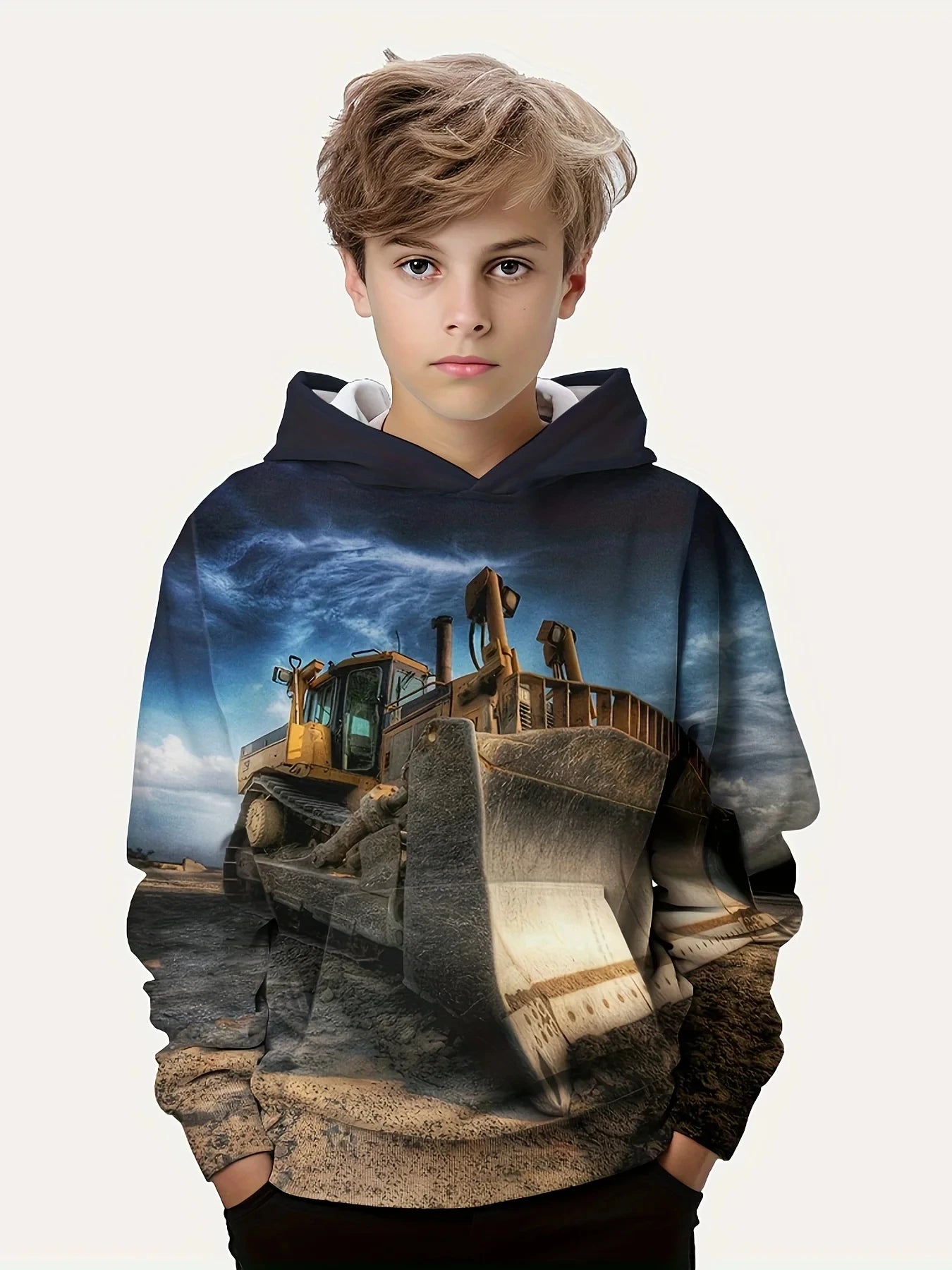 Übergroßer Kapuzenpullover für Kinder mit 3D-Truck-Print