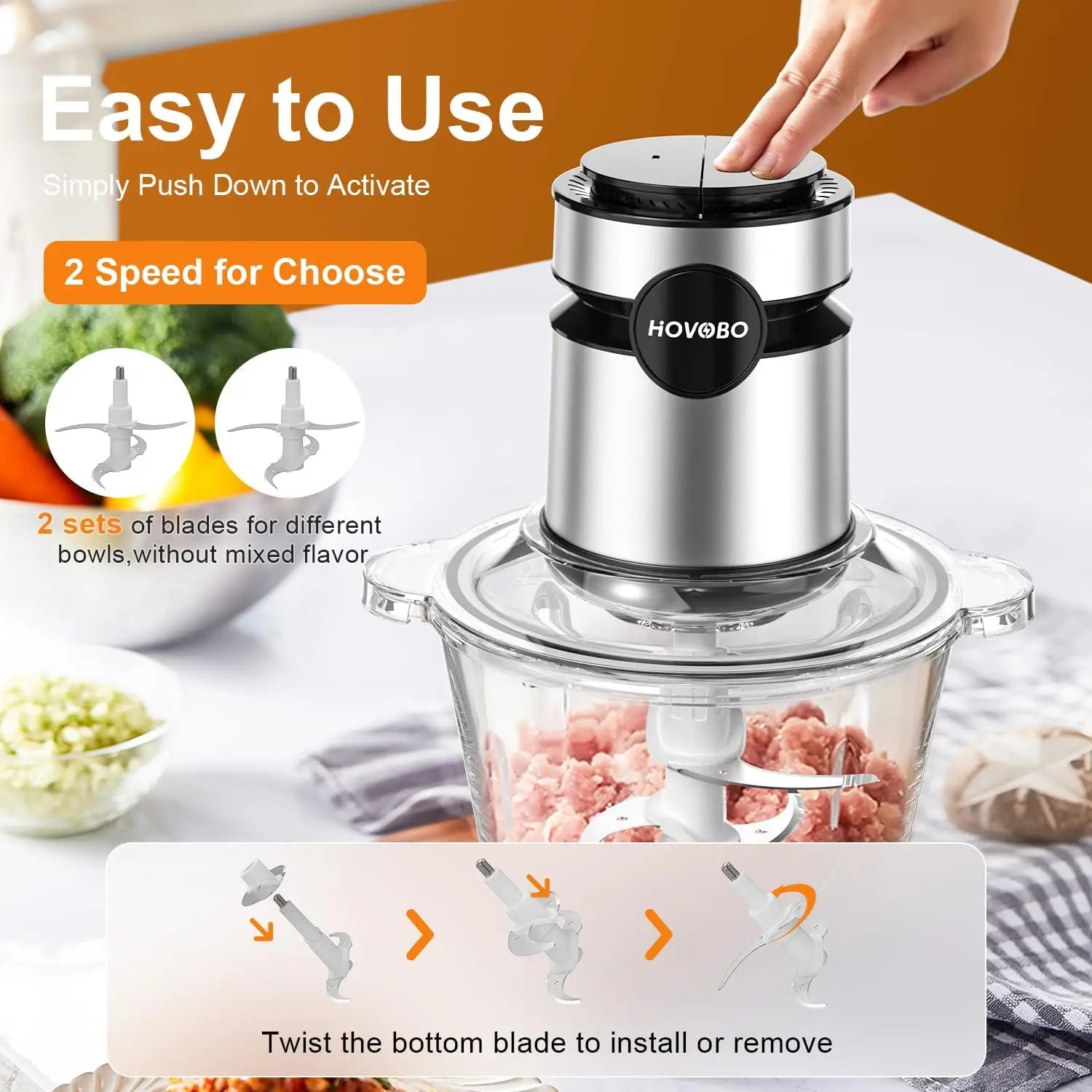 500W 2-Speed Electric Food Processor