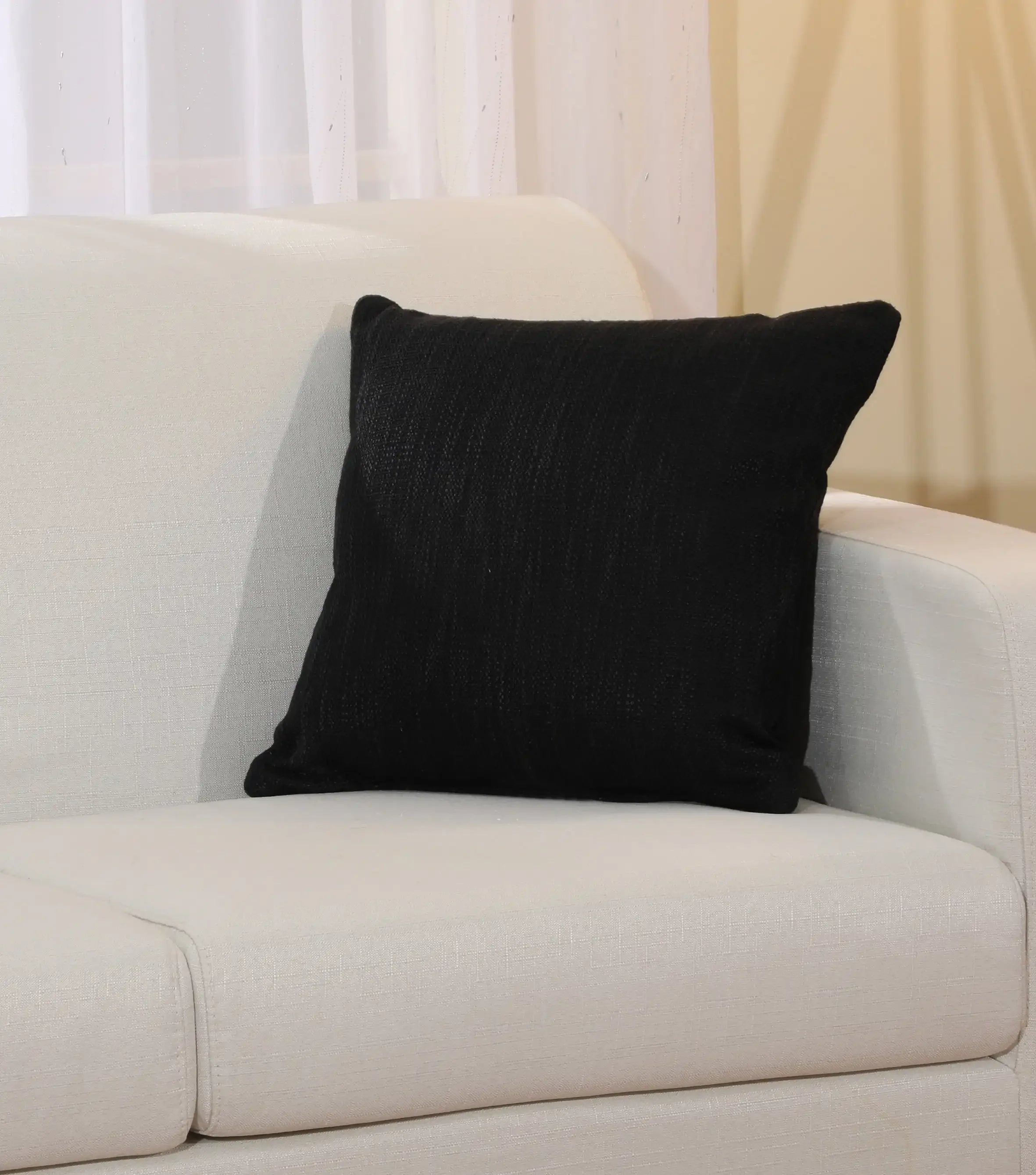 Black Solid Texture Throw Pillow 18x18