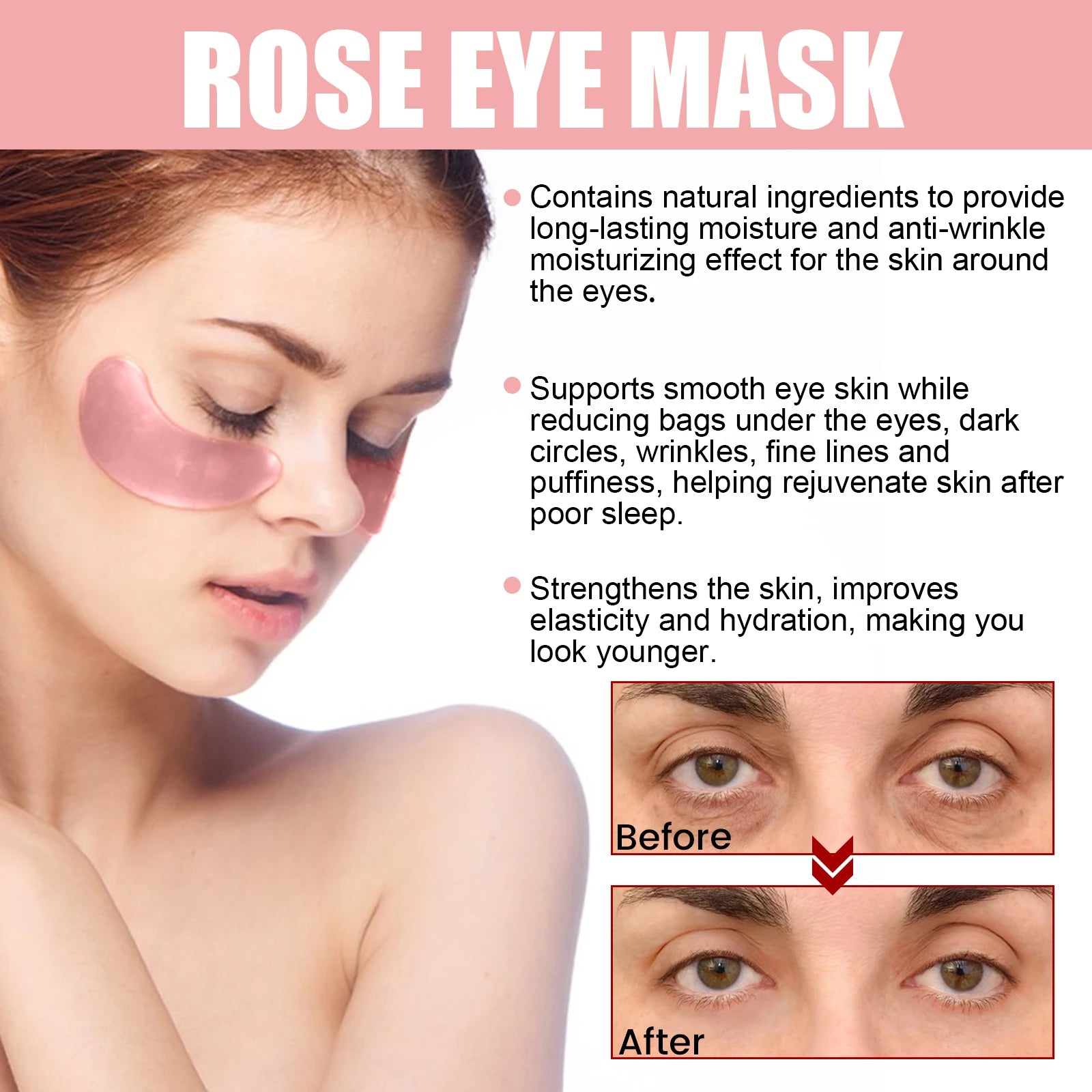 OUHOE 60pcs Rose Firming Eye Mask