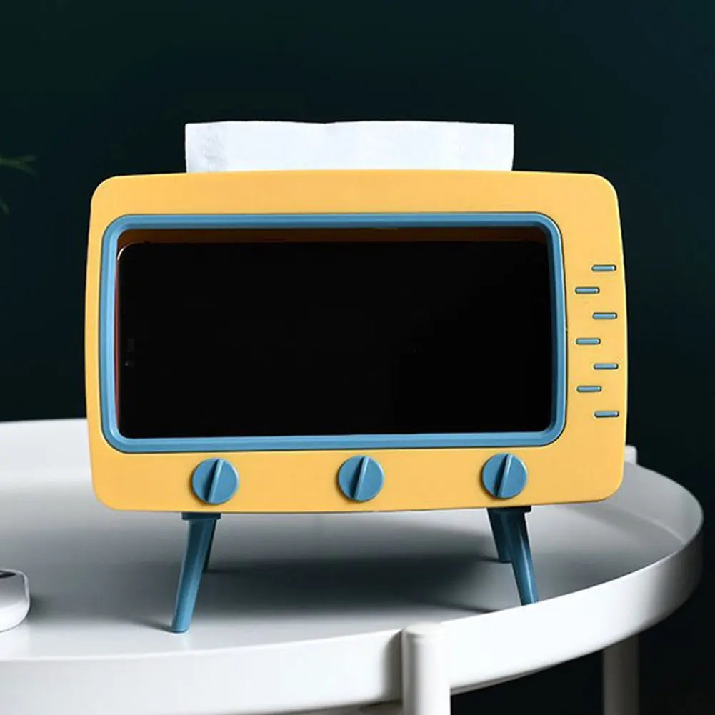 TV Tissue Box with Phone Stand Slot