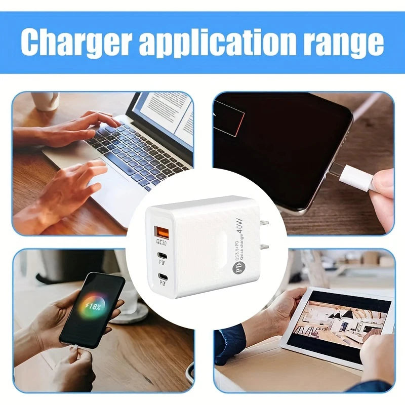 2PCS 40W 3-Port PD Charger Quick Charge