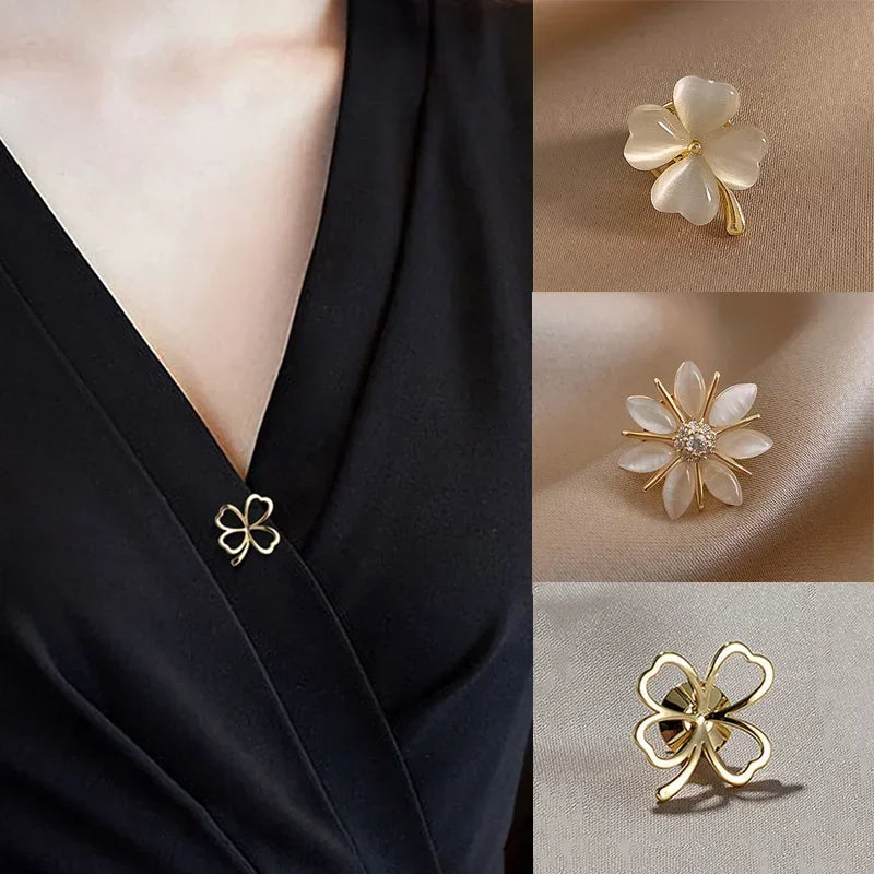 Flower and Bow Metal Brooch Set
