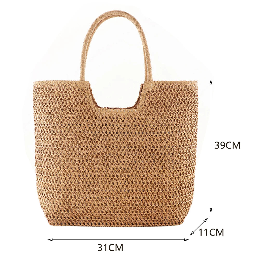 Women’s Large Crochet Straw Tote Bag