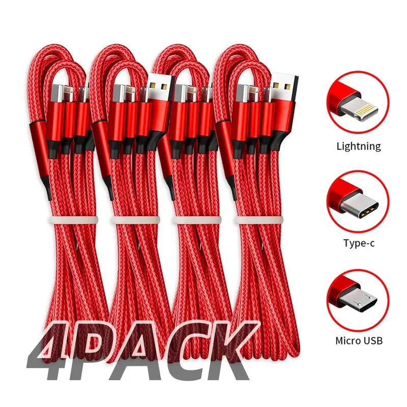 4pcs 3-in-1 USB-C Fast Charging Cable