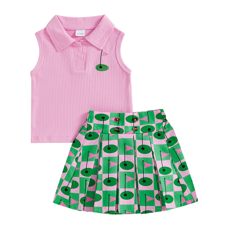 Girls Golf Print Skirt Set