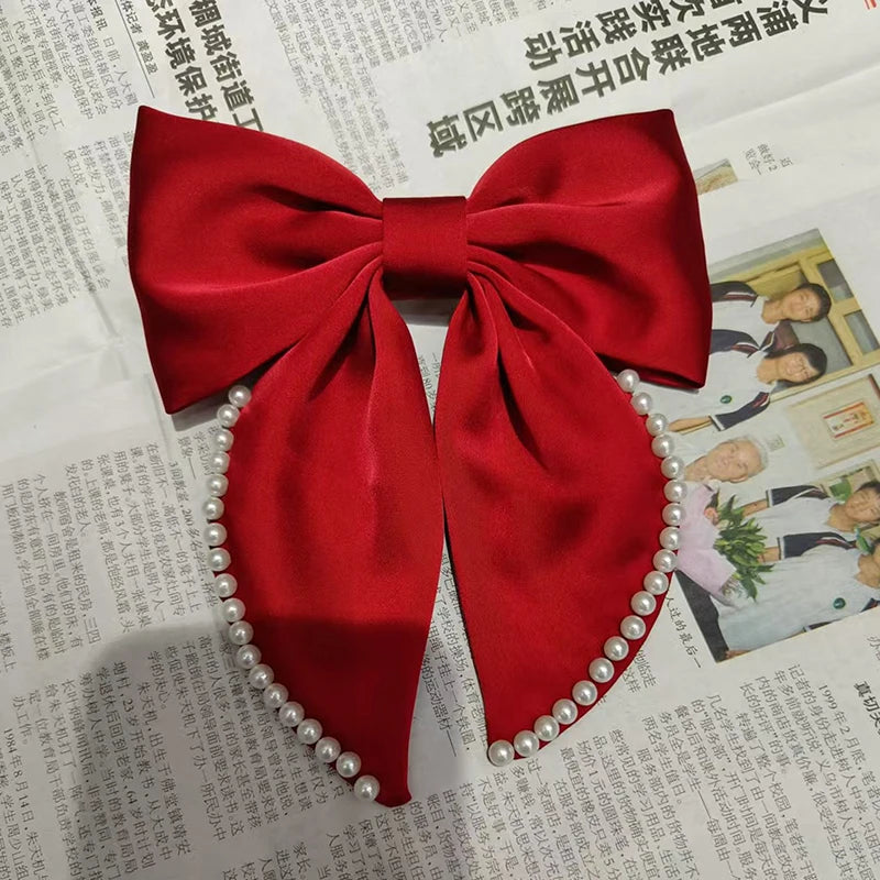 Korean Pearl Bow Silk Mesh Hairbands