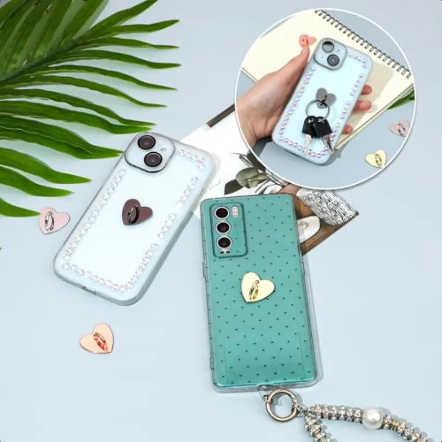 8-Pack Heart Metal Phone Ring Grip Set