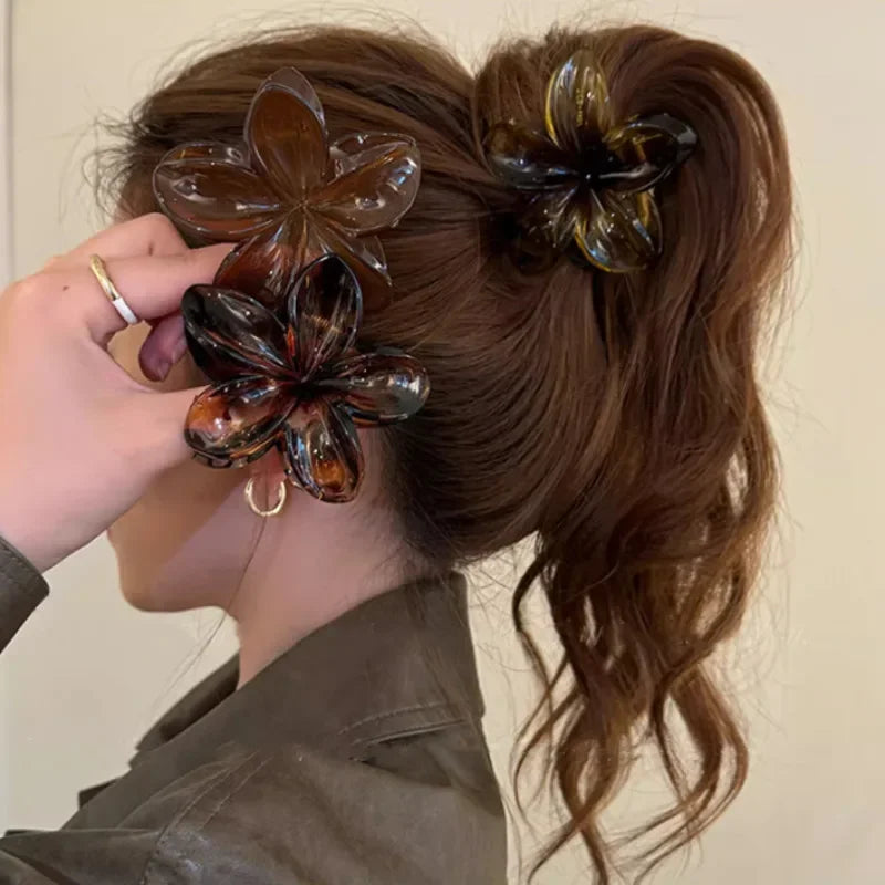Vintage Brown Flower Hair Claw Clip