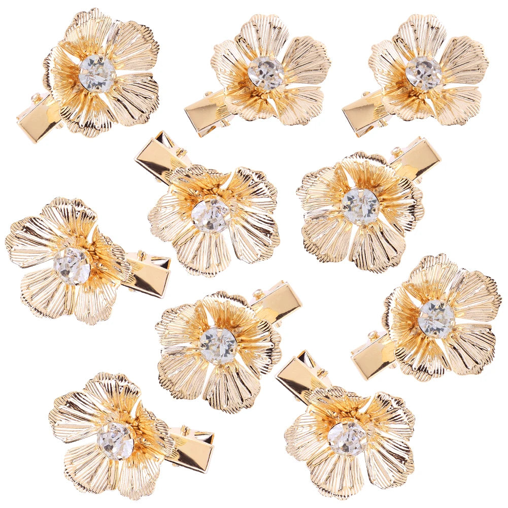 Gold Pearl Flower Hair Clips Set